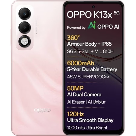 Oppo K13x 5G 128 GB, 4 GB RAM, Sunset Peach, Mobile Phone