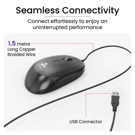 Ambrane SliQ-2 1600 DPI Wired Mouse, Black