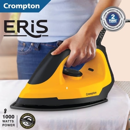 Crompton Eris, 1000 Watts, Dry Light Weight Dry Iron, Black and Yellow