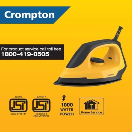 Crompton Eris, 1000 Watts, Dry Light Weight Dry Iron, Black and Yellow