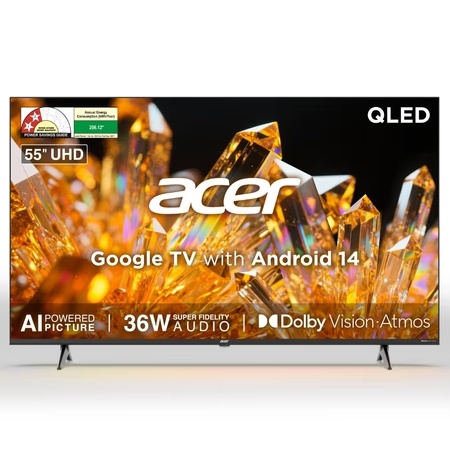 Acer 138.7 cm (55 inch) Ultra V Series 4K UHD Smart QLED Google TV with Android 14 (Black), AR55QDVGU2875BD