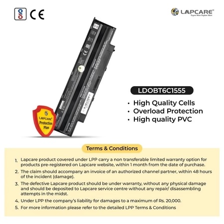 Lapcare 6-Cell 4000 mAh 11.1V Laptop Battery Designed for Dell 15R (LDOBT6C1555) 5 Lapcare 6-Cell 4000 mAh 11.1V Laptop Battery Designed for Dell 15R (LDOBT6C1555)