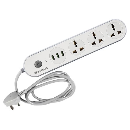 Havells USB Star 4+1 Built in Surge Protector with Spikeguard, White, AHNKXXG063