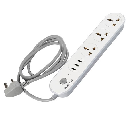 Havells USB Star 4+1 Built in Surge Protector with Spikeguard, White, AHNKXXG063