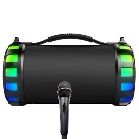 MATATA MTMP110 2.0 Channel 15 Watts Portable Party Speaker with 2 wired Mics, Built in flash 64 M bit/8M byte and 8 Demo Songs, Black