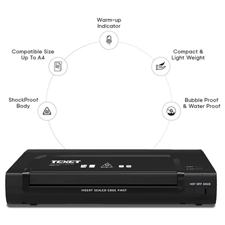 Texet LMA4-QX Portable Lamination Machine, 2 MIN Quick Warm Up, Jam Release, Hot/Cold Switches, for Home and Office
