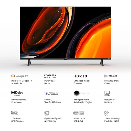 Acer 108 cm (43 inch) Ultra I Series FHD Smart LED Google TV with Android 14 (Black), AR43FDGGU2841BD