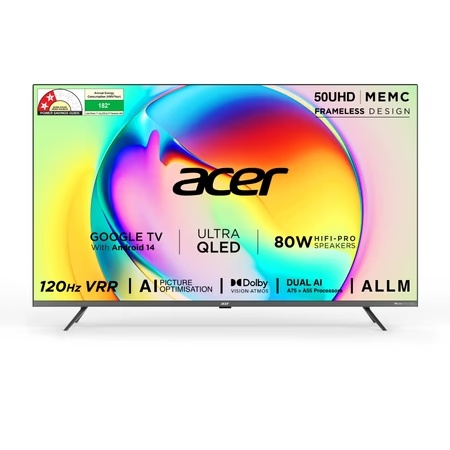 Acer 127 cm (50 inch) Super Series 4K UHD Smart QLED Google TV with Android 14 (Black), AR50QDXGU2875AT