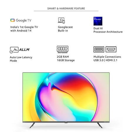 Acer 127 cm (50 inch) Super Series 4K UHD Smart QLED Google TV with Android 14 (Black), AR50QDXGU2875AT