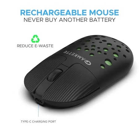 Amkette Hush Pro Spectra Rechargeable Wireless Mouse, Black