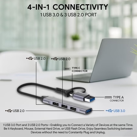 Amkette 4 Port USB 3.0 Hub with Dual USB