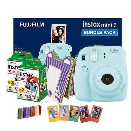 Fujifilm Instax Mini 9 Instant Camera Bundle Pack, Ice Blue