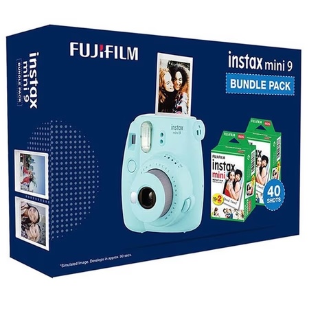 Fujifilm Instax Mini 9 Instant Camera Bundle Pack, Ice Blue