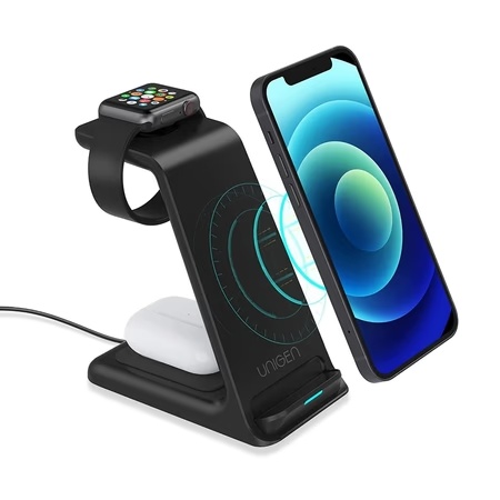 UNIGEN UNIDOCK 250 3-in-1 Wireless Charging Stand with 15W Type-C PD, LED light & Multi view mode (Black)