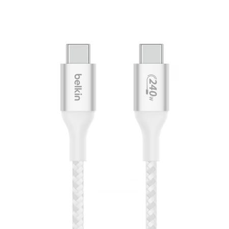 Belkin USB-C to USB-C Braided 200 cm (2 meters) 240W PD, Fast Charge and Sync Type C Cable, White