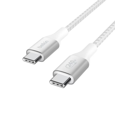 Belkin USB-C to USB-C Braided 200 cm (2 meters) 240W PD, Fast Charge and Sync Type C Cable, White