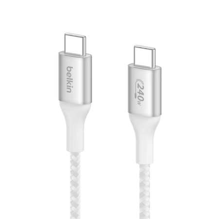 Belkin USB-C to USB-C Braided 200 cm (2 meters) 240W PD, Fast Charge and Sync Type C Cable, White