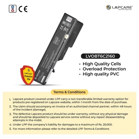 Lapcare 6-Cell 4000 mAh 11.1V Laptop Battery Designed for Lenovo G460 6C (LVOBT6C2160) 5 Lapcare 6-Cell 4000 mAh 11.1V Laptop Battery Designed for Lenovo G460 6C (LVOBT6C2160)