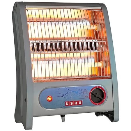 Usha Quartz 4302N Heater 800 W, 2 Quartz Tubes, Tip-Over Protection, Front Safety Grill, Easy Carry Handle, Power On Indicator, Grey