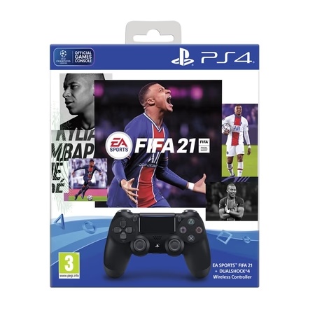 Sony PS4 Dualshock4 Wireless Controller Black + EA SPORTS FIFA 21 - CD inside Box