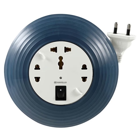 Havells Cosmo Reel 2 PIN 5 Meter Wire Flexbox with Spikeguard, Blue, AHEXXXU065