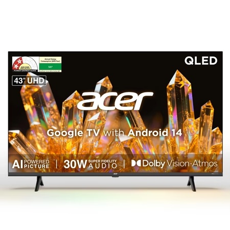 Acer 108 cm (43 inch) Ultra V Series 4K UHD Smart QLED Google TV with Android 14 (Black), AR43QDVGU2875BD