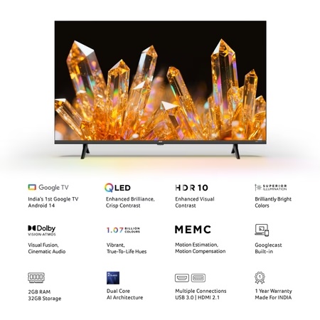 Acer 108 cm (43 inch) Ultra V Series 4K UHD Smart QLED Google TV with Android 14 (Black), AR43QDVGU2875BD