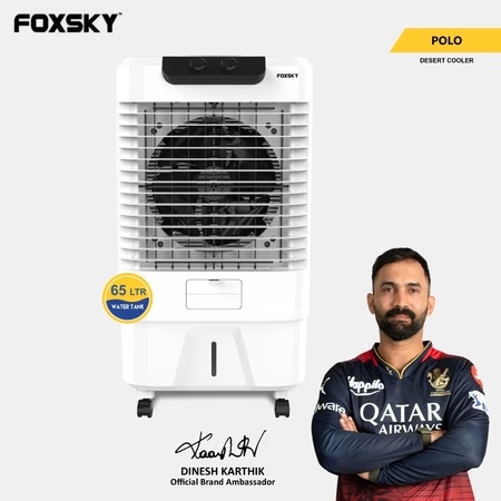 Foxsky Polo 65 L Desert Air Cooler with Honeycomb Cooling Pads, 100% Copper Motor, Ice Chamber, 2 Year Warranty, White