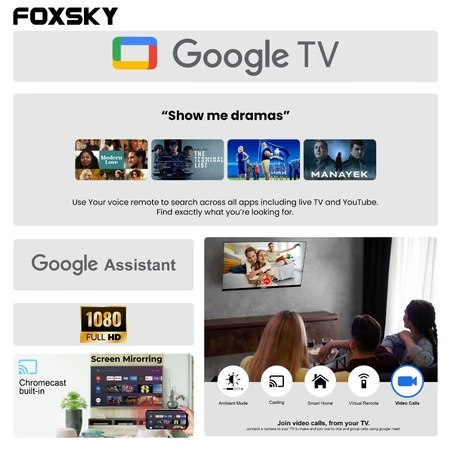 Foxsky 190.5 cm (75 inch) 4K Ultra HD LED Smart Google TV with Dolby Audio, HDR10, 75FSGOOGLE QLED TV 2024 15 Foxsky 190.5 cm (75 inch) 4K Ultra HD LED Smart Google TV with Dolby Audio, HDR10, 75FSGOOGLE QLED TV 2024