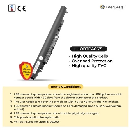 Lapcare 4-Cell 2000 mAh 14.8V Laptop Battery Designed for HP 255, 255-G6, 250, 250-G6 (LHOBTPA6671) 6 Lapcare 4-Cell 2000 mAh 14.8V Laptop Battery Designed for HP 255, 255-G6, 250, 250-G6 (LHOBTPA6671)