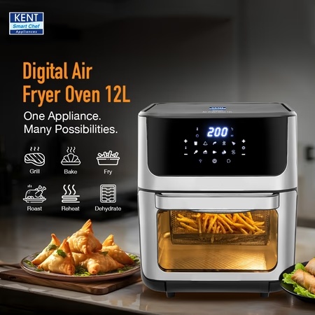 Kent Digital 12 L Air Fryer 1700 W, Black and Silver 2 Kent Digital 12 L Air Fryer 1700 W, Black and Silver