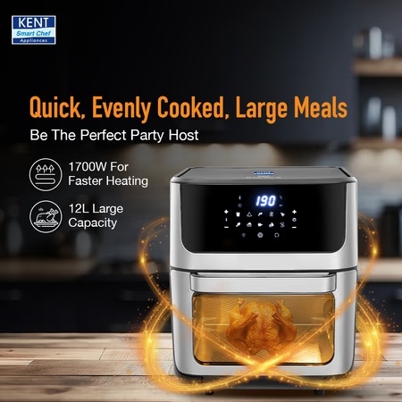 Kent Digital 12 L Air Fryer 1700 W, Black and Silver 4 Kent Digital 12 L Air Fryer 1700 W, Black and Silver