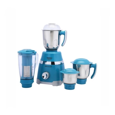 Maharaja Whiteline Duramaxx 800 Watts 4 Jars Mixer Grinder, 100 percent Copper Motor, Food Grade Safe, Turquoise Blue and Silver