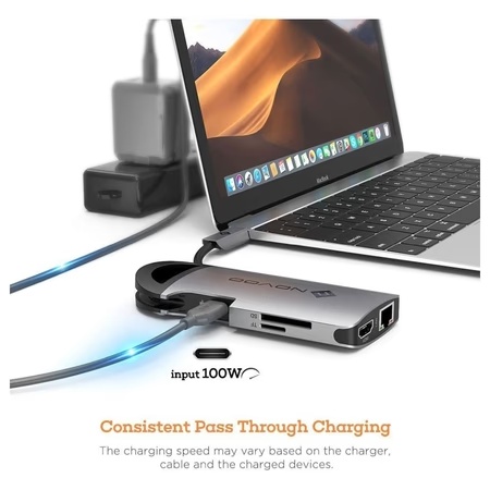 Novoo 8-in-1 USB-C Hub with 3 USB-A Port, USB-C PD Port, HDMI Port, SD Card and TF Slot, Ethernet Port, Dark Grey 2 Novoo 8-in-1 USB-C Hub with 3 USB-A Port, USB-C PD Port, HDMI Port, SD Card and TF Slot, Ethernet Port, Dark Grey