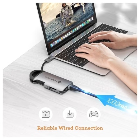 Novoo 8-in-1 USB-C Hub with 3 USB-A Port, USB-C PD Port, HDMI Port, SD Card and TF Slot, Ethernet Port, Dark Grey 6 Novoo 8-in-1 USB-C Hub with 3 USB-A Port, USB-C PD Port, HDMI Port, SD Card and TF Slot, Ethernet Port, Dark Grey