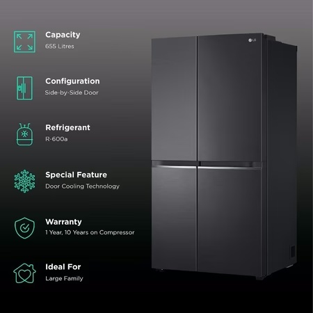 LG 655 litres Side by Side Refrigerator, Ebony Sheen GL-B257EESX 7 LG 655 litres Side by Side Refrigerator, Ebony Sheen GL-B257EESX