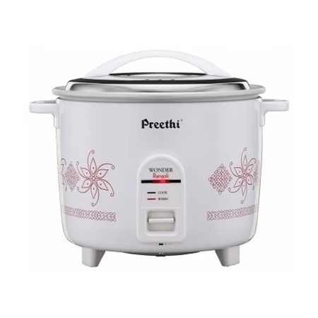 Preethi 1.8 litres Electric Rice Cooker, Rangoli RC 320,Anodized Aluminium Pan, Gives Evenly Cooked Food, White