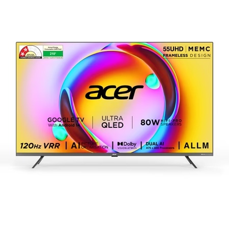 Acer 138.7 cm (55 inch) Super Series 4K UHD Smart QLED Google TV with Android 14 (Black), AR55QDXGU2875AT