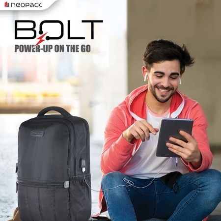 Neopack Bolt Backpack for Up to 39.62 cms (15.6 inch) Laptops and 40.64 cms (16 inch) Macbooks, Black 6BK16