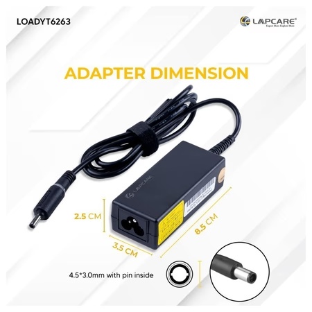 Lapcare LOADYT6263 Laptop Adapter Designed for Dell 19.5V 2.31A 45 Watt 3-Pin Flower without Power 3 Lapcare LOADYT6263 Laptop Adapter Designed for Dell 19.5V 2.31A 45 Watt 3-Pin Flower without Power