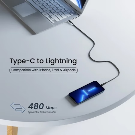 Ambrane Type-C to Charging Lightning Cable, Black, ABTL-125