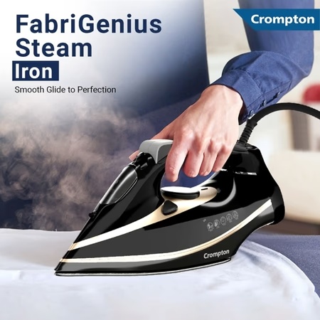Crompton Fabrigenius 2000 Watts Steam Iron with 380 ml Water Tank, Black and Gold