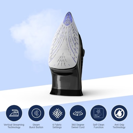 Crompton Fabrigenius 2000 Watts Steam Iron with 380 ml Water Tank, Black and Gold