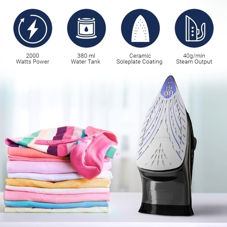 Crompton Fabrigenius 2000 Watts Steam Iron with 380 ml Water Tank, Black and Gold 4 Crompton Fabrigenius 2000 Watts Steam Iron with 380 ml Water Tank, Black and Gold