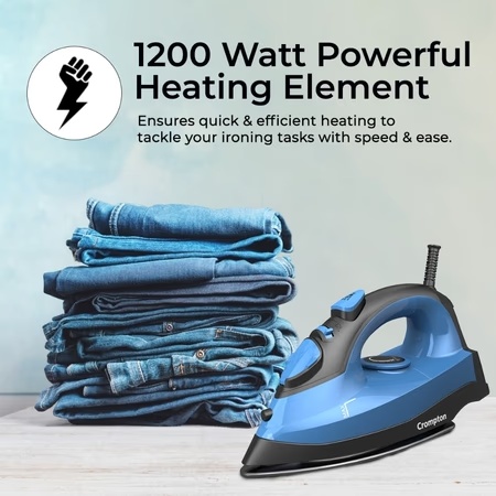 Crompton Fabrimagic Neo 1200 Watts Steam Iron with 180 ml water tank, Blue and Black