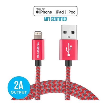 Ambrane 1 Meter Lightning USB Cable (Red/Grey, AMC-11)
