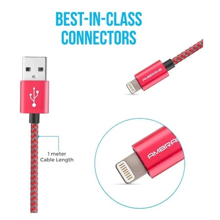 Ambrane 1 Meter Lightning USB Cable (Red/Grey, AMC-11)