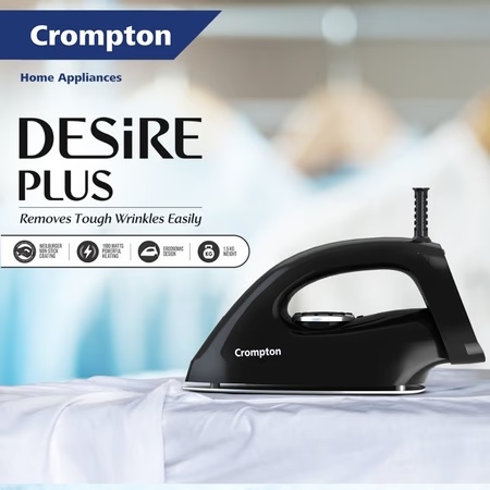 Crompton Desire Plus 1100 Watts, Dry 1.5 kg Heavy Weight Dry Iron, Black
