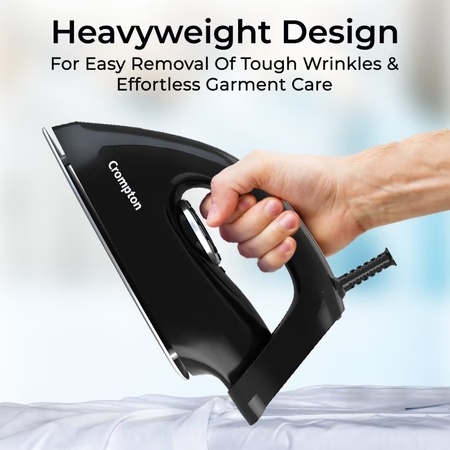 Crompton Desire Plus 1100 Watts, Dry 1.5 kg Heavy Weight Dry Iron, Black