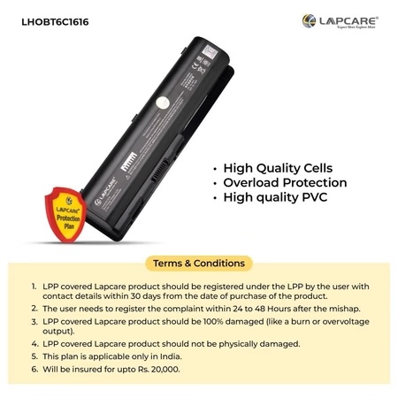 Lapcare 6-Cell 4000 mAh 10.8V Laptop Battery Designed for HP Pavilion DV4/DV5 Series 6C (LHOBT6C1616) 6 Lapcare 6-Cell 4000 mAh 10.8V Laptop Battery Designed for HP Pavilion DV4/DV5 Series 6C (LHOBT6C1616)